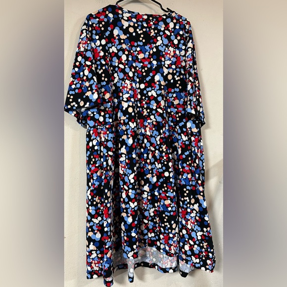 Ulla Popken Dress Womans 32/34 V-Neck Empire Waist Blue polk-a-dot, Pockets,NWT - Picture 2 of 4